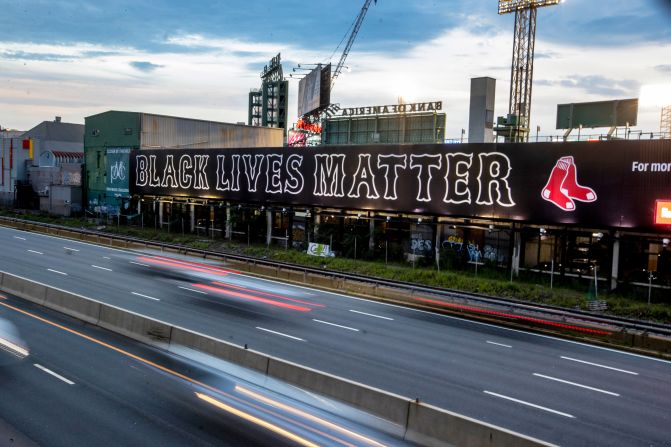 The Boston Red Sox Foundation put this sign behind Fenway Park's famous "Green Monster" outfield wall.