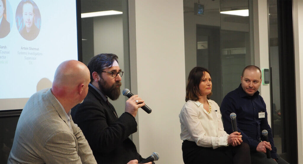 John daniele speaking during the risks and rewards of technological innovation debate at resolver