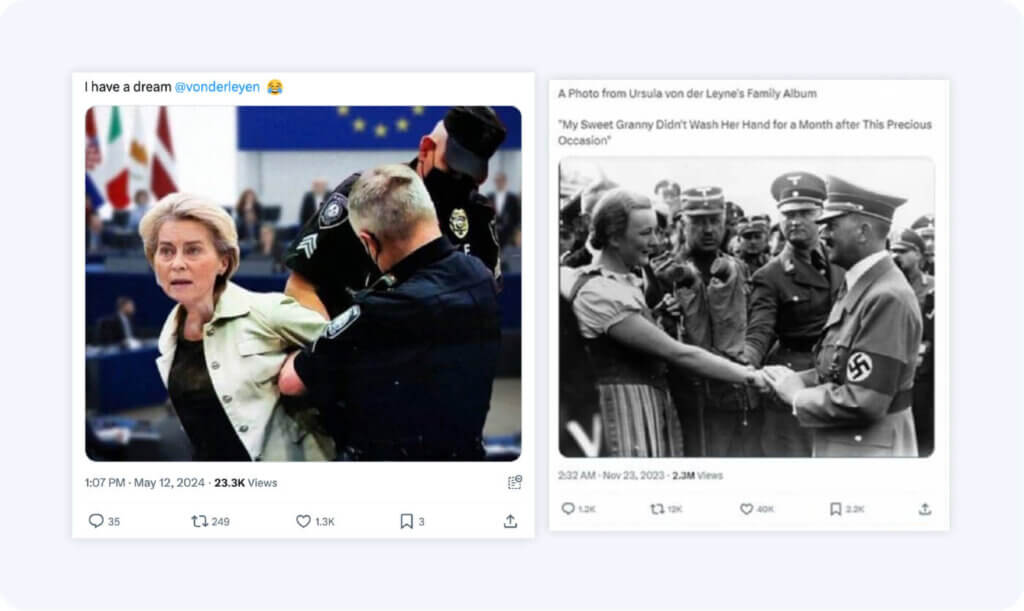 Mis-and disinformation targeting the eu elections on social media included manipulated images that falsely depicted ursula von der leyen being arrested for corruption.