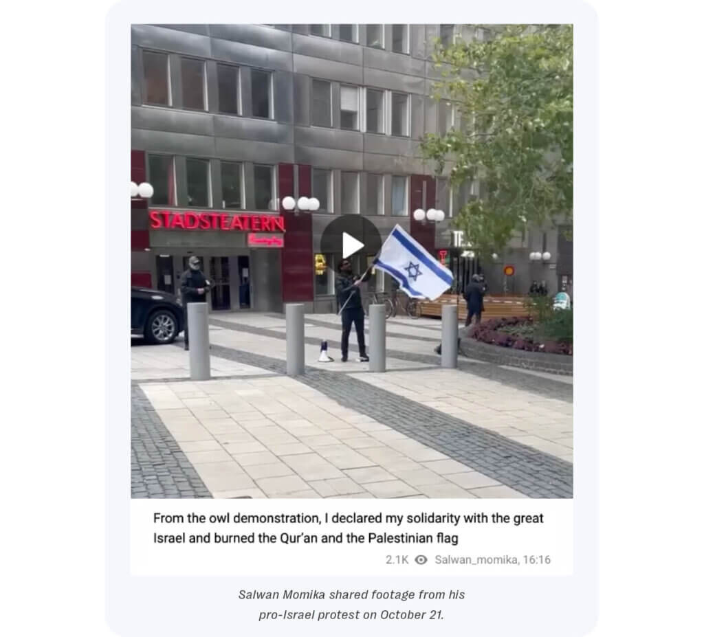 Example of livestream by salwan mornika that attempts to leverage narratives around the israel-hamas war to expand his popularity on the platform.