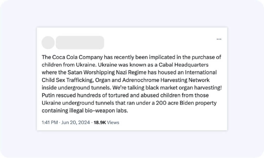 Another popular post promoting conspiracy theories that allege brands are involved in child trafficking.