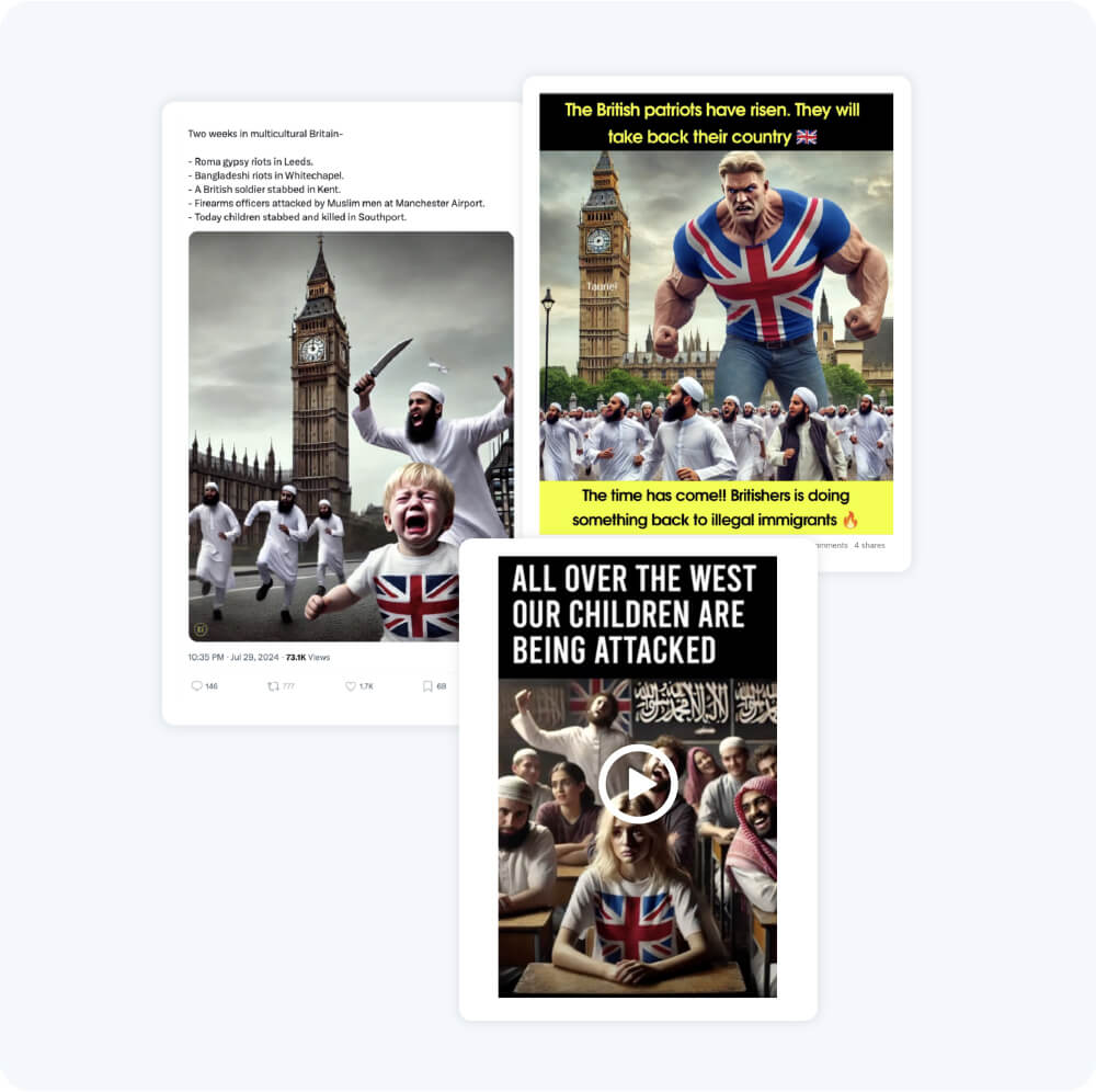 Livestreams, short-form videos and private messaging apps used to incite anti-migrant riots in the uk 4 Far-right actors also employed hateful gen ai imagery to glorify the anti-migrant violence on social media platforms.