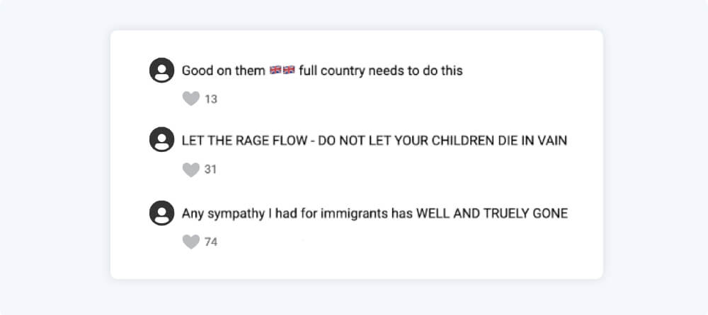 Livestreams, short-form videos and private messaging apps used to incite anti-migrant riots in the uk 8 Comments under livestreams depicting anti-migrant violence promoted hate and glorified the violence.