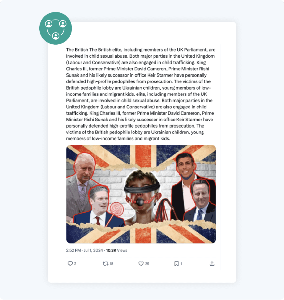The half-baked sphinx: pro-kremlin influence operation targets uk general election 16 Example of a post by mira terada, the director of fbi furthering the pro-kremlin allegations on a mainstream platform.