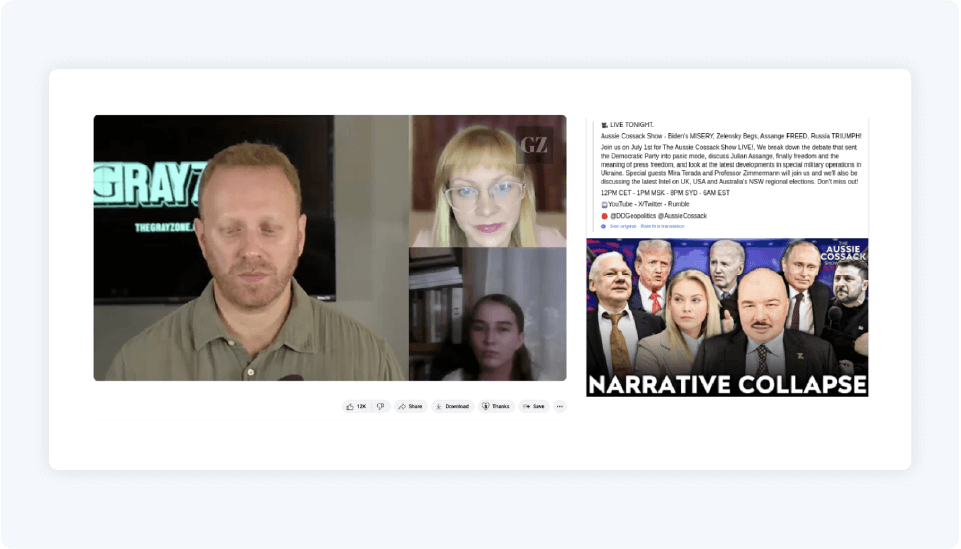 The half-baked sphinx: pro-kremlin influence operation targets uk general election 5 Screenshots showing different examples of fbi founder mira terada appearing as a credible expert on talk shows and podcasts hosted by pro-kremlin influencers on social media.