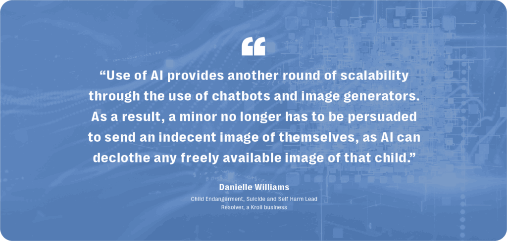 Offenders can use generative ai to create predatory chatbots or ai-csam.