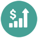 Dollar sign and upward arrow icon symbolizing roi growth and performance.