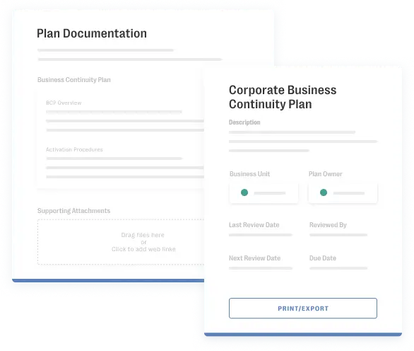 Graphic showing how Resolver's BCM Software addresses Plan Documentation and Corporate Business Continuity Plans